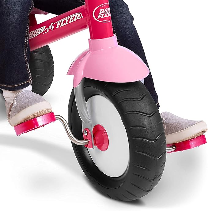 Radio Flyer Deluxe Steer & Stroll Trike, Pink, for Kids 2-5, 2-in-1 Parent Steer Tricycle Removable Push Handle Adjustable Seat Steel Frame Covered Storage Bin Tricycle for Toddlers and Kids.