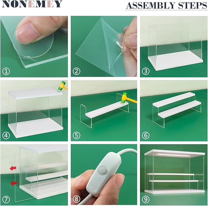 NONEMEY Clear Acrylic Display Case Stand with LED Light 2/3/4/5/6 Tier Storage Box Showcase Dustproof Organizer Box for Collectibles (White 6 Tiers 19.6 * 12.5 * 16.5inch)