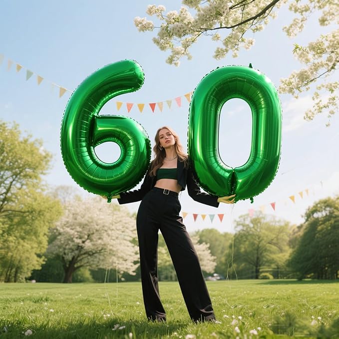 40 Inch Green Large Balloon Number 6 Balloon,Jumbo Mylar Foil Helium Balloon for 6 16 26 36 60 66 Birthday Digital Balloons for Birthday Party,Wedding Anniversary Party Decorations