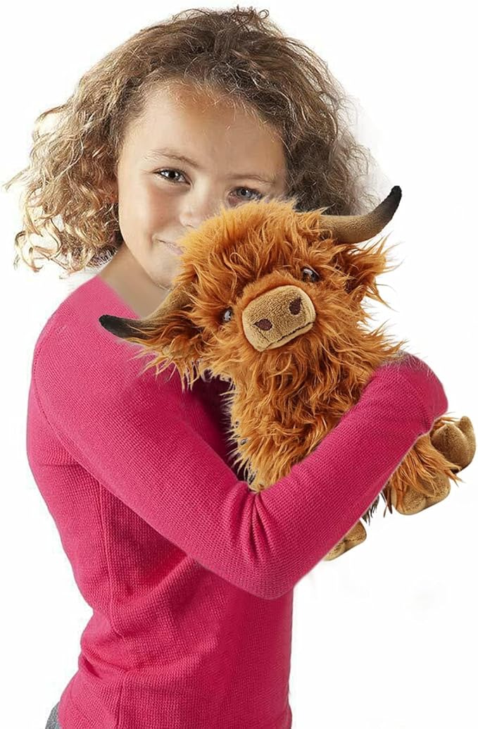 Highland Cow Stuffed Animal,10.5 inches Realistic Cow Plush Toy,Animal Cattle Plush Farm Toy,Farm Plushie Christmas Birthday Present for Boys Girls Kids Grandchildren (Brown)