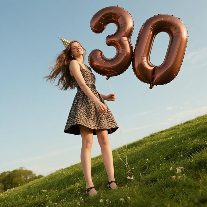 40 Inch Dark Brown Balloon Number 30,Chocolate Jumbo Mylar Foil Helium Balloon for 30th Digital Balloons for Birthday Party,Wedding Anniversary Party Decorations