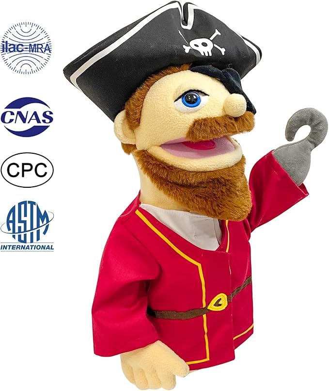 16" Puppets Entriloquist Puppet,Hand Puppets for Kids Plush Pirate Puppets for Adults with Removable Mouth Puppe t for Kids Ages 4-8，Hand Pupp et for Adults with Scalable Puppe t Control Rod
