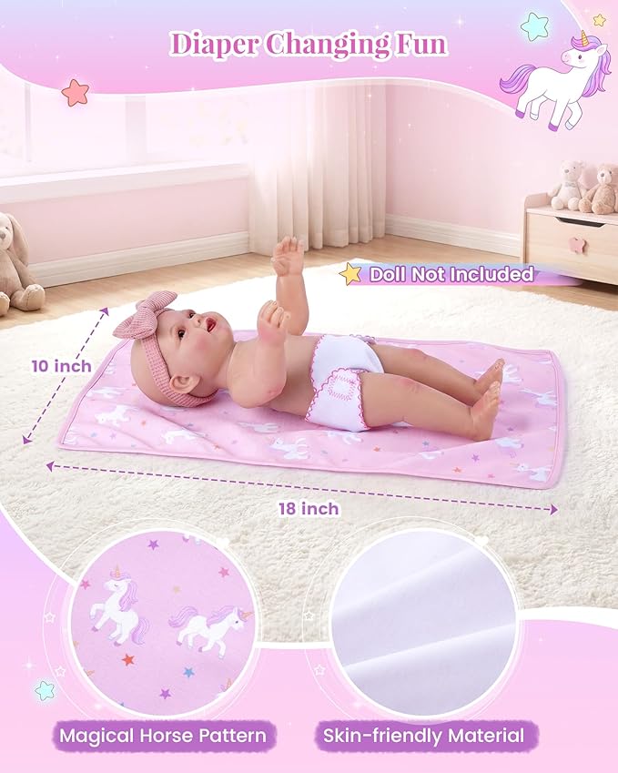 BABESIDE 13PCS Baby Doll Accessories, Baby Doll Diaper Bag with Magic Bottles, Changing Mat,Diapers & Carrier, Pretend Play Doll Care Set for 12-15 Inches Dolls Kids Gift, Pink