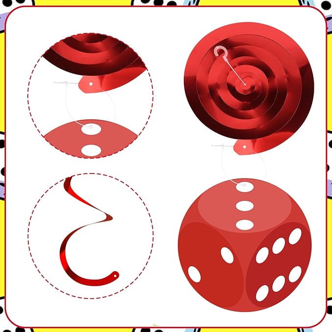 58PCS Casino Theme Party Decorations Casino Dice Hanging Swirls for Casino Night Birthday Party Decorations Poker Party Decora Game Night Decor(Red, White, Gray)