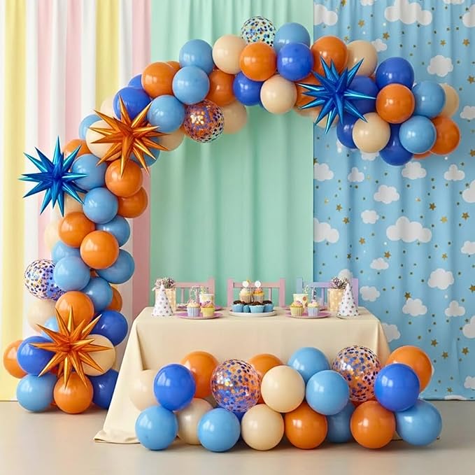 Blue and Orange Balloons, 12 Inch Orange Light Blue Nude Dark Blue Confetti Balloons with Star Foil Balloon for Boys Birthday Party Baby Shower Graduation Decorations