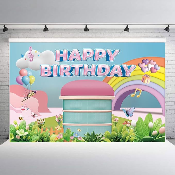 5 * 3FT Rainbow Dollhouse Birthday Party Backdrop Decorations,Rainbow Dollhouse Theme Party Supplies