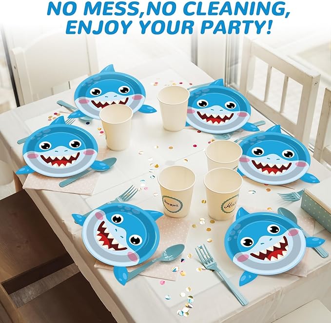 60pcs Ocean Animal Party Plates Shark Shaped Dessert Plates Party Supplies Under the Sea Tableware for Kids Boys Girls Birthday Preschool Underwater Shark Theme Baby Shower Party Decorations Favors 7"