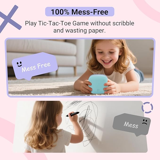 Tic Tac Toe Game Portable Electronic Puzzle Board Games for Kids & Adults, Travel Games Car Games, Birthday Gifts, Top-Purple + Bottom-Blue