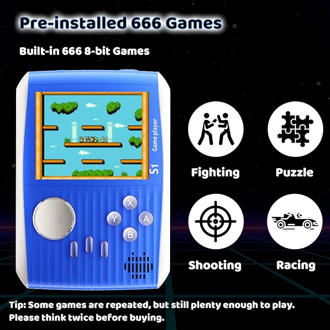 Kid Mini Handheld Retro Games Console Built in 666 Classic Games, Portable Handheld Video Games Console, 3 Inch Screen, 1020mAh Battery, Christmas Birthday Present Game Player for Boy Girl