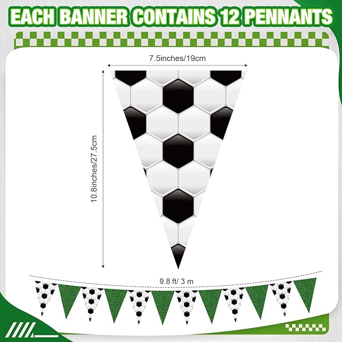 Jetec 5 Pcs 49 ft Soccer Party Decorations Pennant Banner Theme Triangle Flags Garland Bunting Banner for Soccer Fans Outdoor Indoor Home Sport Birthday Party Decorations Supplies