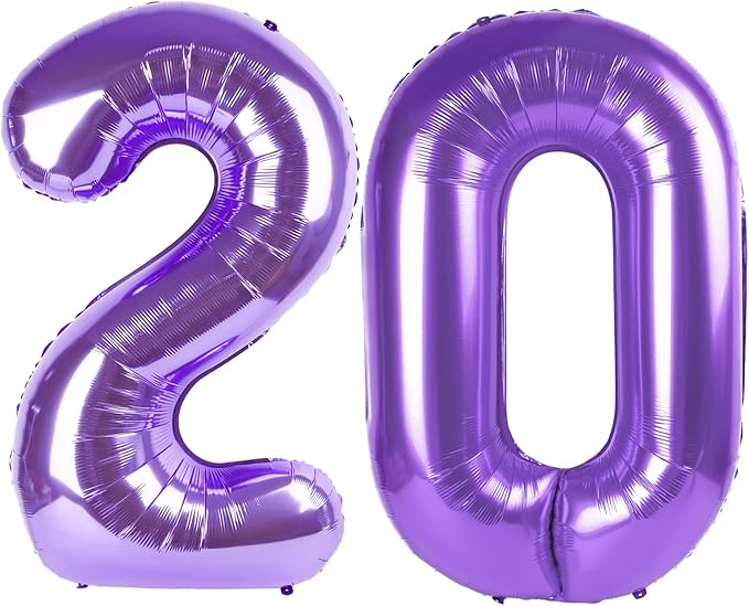 Purple Number 20 Balloon 40 inch, 20 Number Balloons, 20th Purple Birthday Decorations, 20 Year Old Girls Boys Party Supplies
