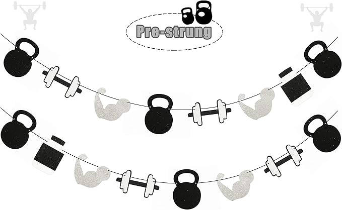 Glitter Gym Theme Birthday Banner- Weight Lifting Party Garland for Cross Fit Party, Fitness Themed Birthday Party Supplies