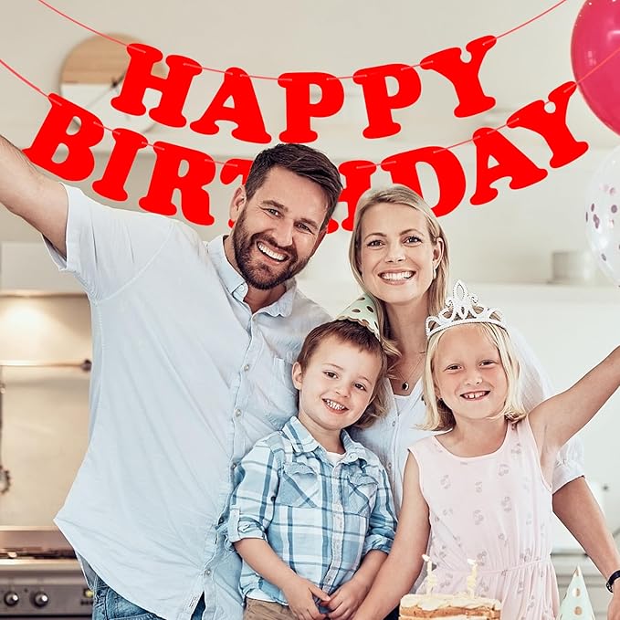 Red Happy Birthday Banner Sign Birthday Party Supplies Party Background for Kids Boys Girls Birthday Party Decorations
