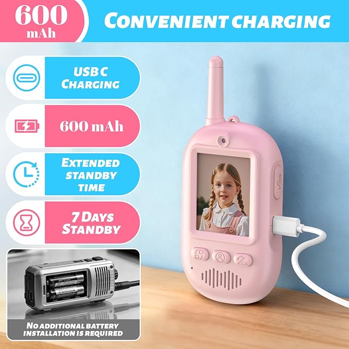 Video Walkie Talkies for Kids, 2 Pack Rechargeable Long Range Video Kids Walkies Talkies with Voice Changer, Outdoor Camping Hiking Indoor Play Toys Birthday for Boys and Girls Ages 3-12
