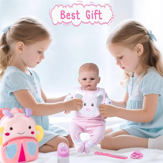 Reborn Baby Doll Clothes Pink Elephant 12 Pcs for 18-20 Inch Baby Doll Clothes Butterfly Backpack Diapers Accessories Girl