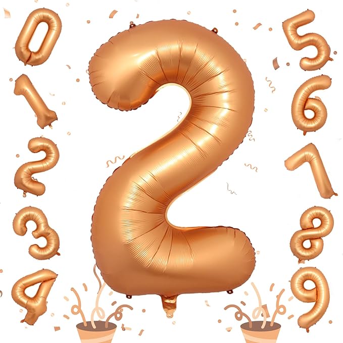 40 Inch 2nd Birthday Balloon, Orange Foil Self Inflating Number 2 Balloons Decor, Big Helium Mylar Number 0-9 Set for Girls Boys Birthday Baby Shower Anniversary Celebration Party Decorations Supplies