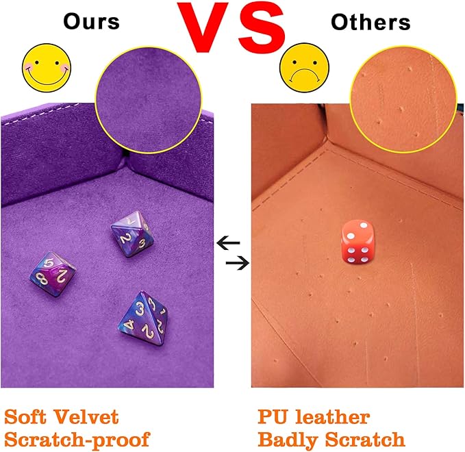 SIQUK 2 Pieces Dice Tray PU Leather Dice Folding Hexagon Tray Dice Holder for Dice Games Like RPG, DND and Other Table Games (Violet, Sky Blue)