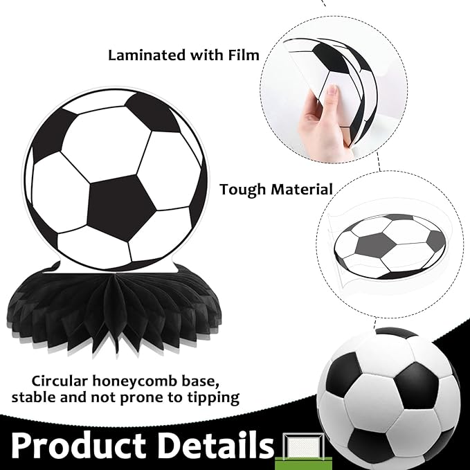 12 Pcs Soccer Party Decorations Soccer Honeycomb Centerpieces Sports Themed Table Decorations Sports Tabletop Honeycomb Ornaments for Boys Birthday Baby Shower Party Supplies Decor