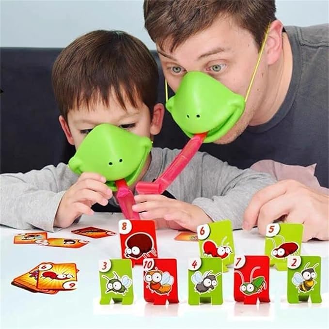 Frog Tongue Game, Tongue Shooting Game, Frog Mask with Tongue, Frog Face Mask, Frog Tongue Game with Blowing Air, Multiplayer Party Game, Insect Cardboard Included