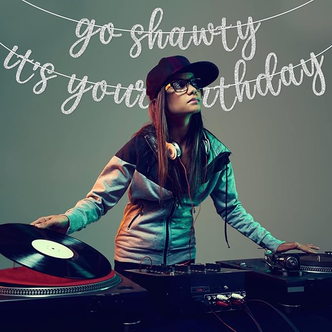 Go Shawty It's Your Birthday Banner, Hip Hop Birthday Party Decorations Supplies, Rap Theme Bday Bunting Sign, Pre-strung, Photo Props (Silver)