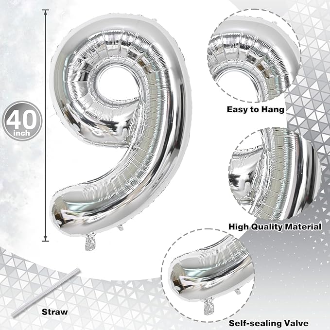 19th Birthday Balloon for Girls Boys, 40 Inch Silver Number 1 & 9 Mylar Balloons Self Inflating, Big Foil Helium Number 19 Balloons for Men Birthday Decor Women Anniversary Party Decorations Supplies