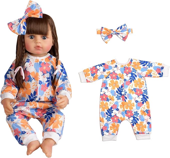 Reborn Baby Doll Clothes Accessories, 5 Set of Doll Clothing, Jumpsuit Bow Headband Outfits for 20 Inch to 22 Inch Dolls, 10 PCs in Total Doll Outfits and Accessories