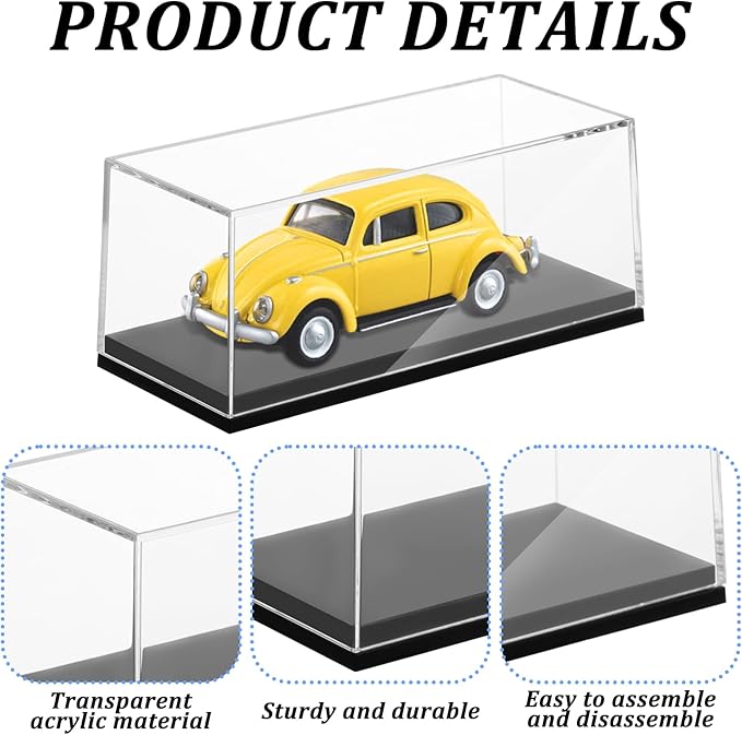 12 PCS Clear Model Cars Display Case,Toy Car Display Organizer Storage Case Fit for 1/64 Car Model,Clear Acrylic Display Box with Black Base for Hot Wheels Car(4.17 x 1.81 x 1.81 in)