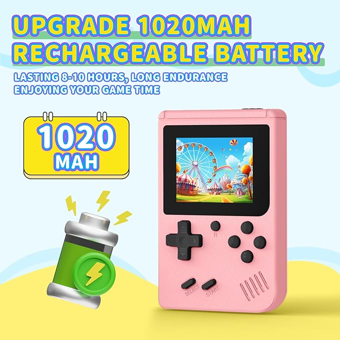 Retro Handheld Games Console Built-in 400 Video Games, Portable Handheld Emulator with 3.0 Inch Screen, Mini Travel Retro Gaming Consle (Pink)