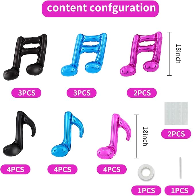 TONIFUL 20Pcs Black Rose Pink Blue Music Balloons Music Notes Party Decorations Music Themed Party Supplies Music Note Aluminum Foil Balloons For Birthday Baby Shower Celebrations Outdoor Party
