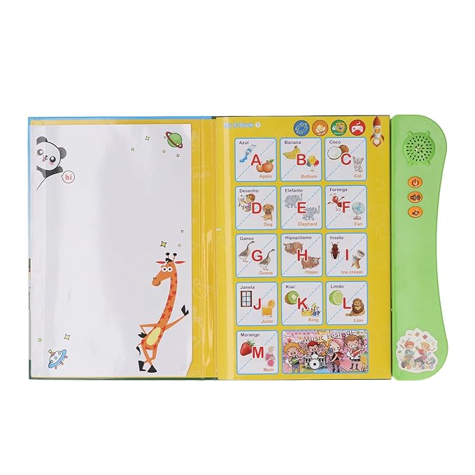 Interactive Sound Book for Portuguese English Bilingual Children, with Alphabet Numbers Animals Fruits Vegetables for Beginners (Green)