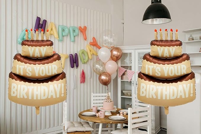 Happy Birthday Large Cake Foil Balloons 40 Inch Three-Layer Big Cake Happy Birthday Cream Coffee Mylar Helium Balloon for Girls Boy Women Kids Baby Shower Birthday Party Decorations Supplies 2 Pcs