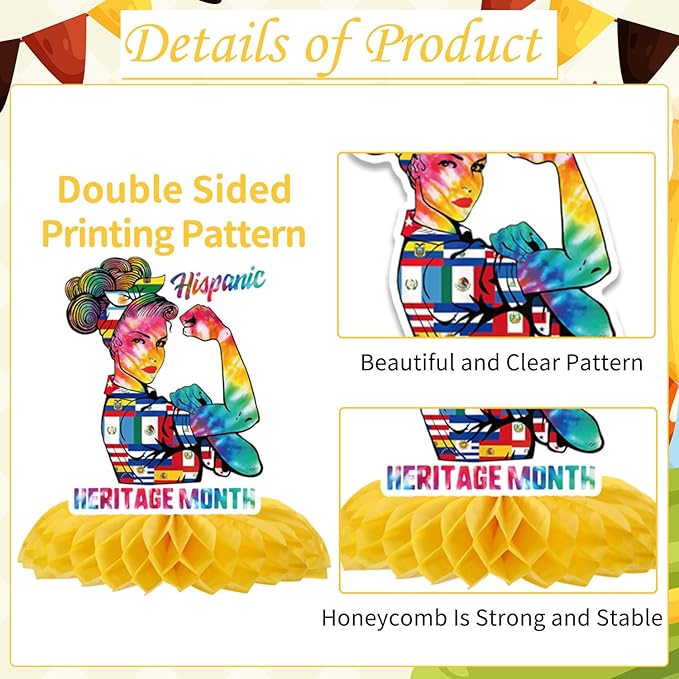 Hispanic Heritage Month Decorations - 9PCS Hispanic Heritage Month Honeycomb Centerpieces, National Latin American Table Decor, Spanish History Party Favors Supplies