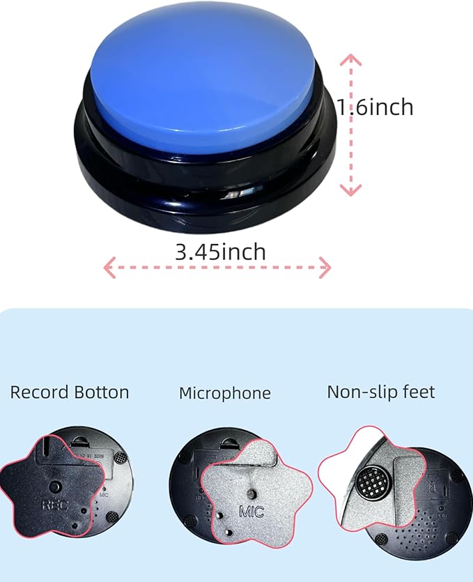 Dog Talk Buttons Voice Recording Button for Communication and Pet Training 30-Second Record & Playback Talking Button for Study, Office, Family, and Kids (Blue, one)