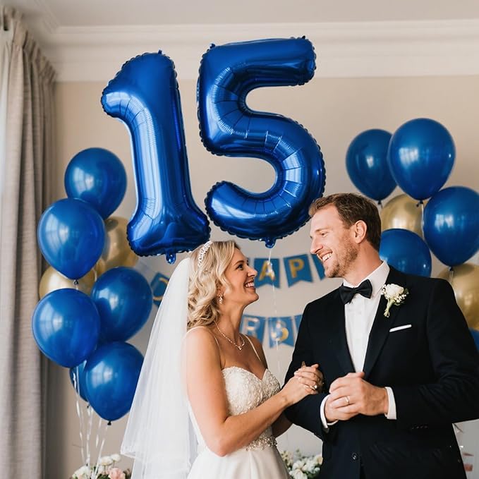 40 Inch Navy blue Number 15 Digital Balloon,Jumbo Mylar Foil Helium Balloon for 15 Balloons for Birthday Party,Wedding Anniversary Party Decorations