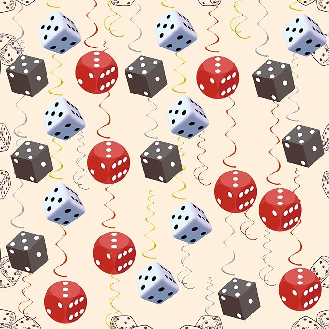 58PCS Casino Theme Party Decorations Casino Dice Hanging Swirls for Casino Night Birthday Party Decorations Poker Party Decora Game Night Decor(Red, White, Gray)