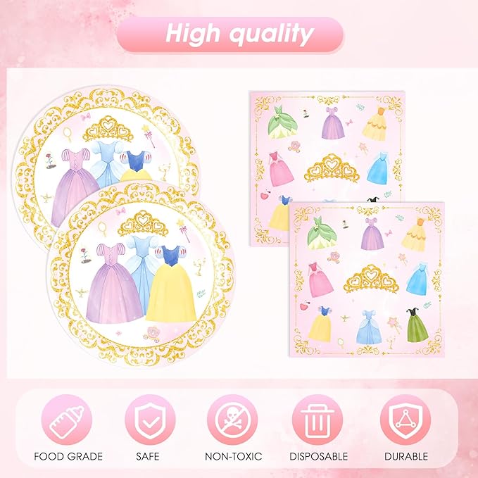 41Pcs Princess Birthday Party Decorations,Pink Prnss Themed Tableware Set,Include Princess Plates,Napkins,Tablecloth,for Baby Showers,Girls Birthday Party Decorations,Kids Party Setup,Serves 20