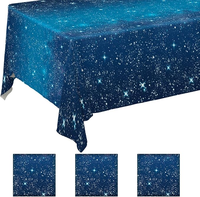 Gatherfun Space Tablecloth Space Stars Theme Party Supplies Starry Night Tablecloth Waterproof Plastic Galaxy Table Cover for Birthday Party Decorations 54x108 Inch 3PCS