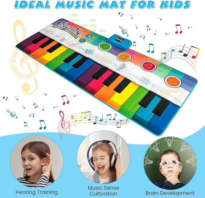 Costzon Floor Piano Mat for Kids & Toddlers, 6ft. Giant Piano Playmat Keyboard Dance Mat, 24 Keys, 8 Instrument Sounds, 10 Songs, Record & Playback, Adjustable Volume, Musical Toy Gift for Boys Girls