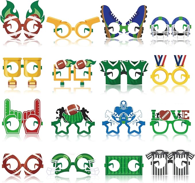 32 Pcs Football Party Decorations Touchdown Paper Glasses Frame It's Game TIME Photo Booth Props Eyeglasses for Sports Football Theme Birthday Baby Shower Favors Supplies