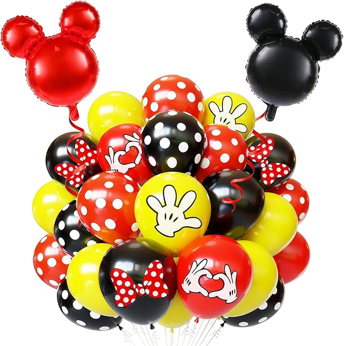 Black Red Yellow Balloon 64Pcs 12 Inch，Cute Print Balloons for Cartoon Themed Birthday Party Decorations Boys Girls Gatherings Party Supplies