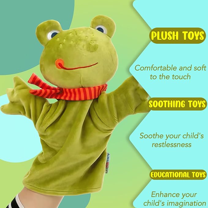 Frog Plush Hand Puppet Toys, Kawaii Animal Hand Puppets for Kids and Toddlers Ages 3-5 4-8, Funny Frog Plushies, Animal Themed Role Play, Birthday Gift, Prize Box Toys for Kids Classroom