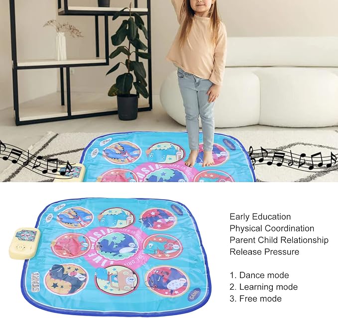 Musical Dance Pad, Dance Mat, Electronic Music Pad for Kids, Toddlers, Foldable Levels Dinosaur Challenge, with Bright Colors,