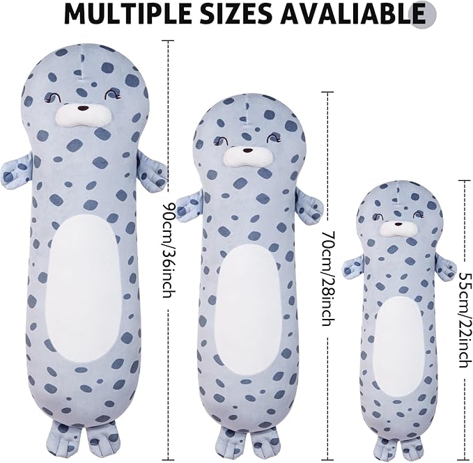 22inch Large Ocean Seal Stuffed Animals Body Pillow, Big Chubby Seals Blob Plush Toy Plushy Long Gift for Boys Girl Birthday