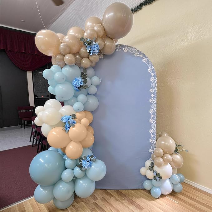 Dusty Blue Neutral Balloons, 12Inch Retro Blue Boho Apricot Latex Balloons, Double Stuffed Nude White Party Balloon for Boho Baby Shower Boys Birthday Wedding Bear Theme Newborn Welcome Party Decor
