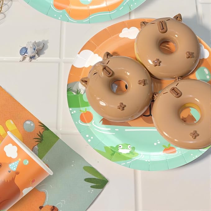 96Pcs Capybara Birthday Party Decorations, Cute Cartoon Capybara Paper Plates and Napkins, Cups Party Supplies Baby Shower Kids Birthday Party Supplies, Serves 24