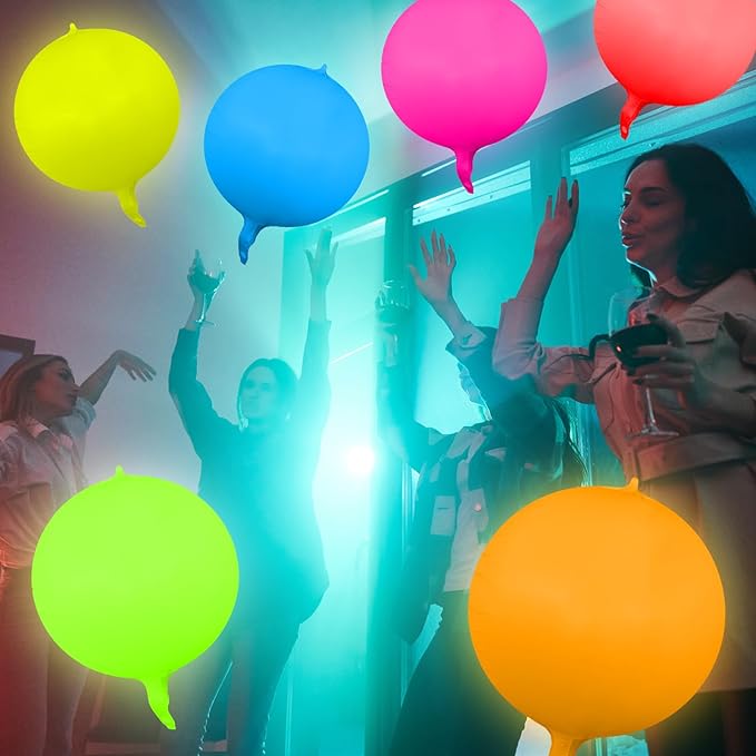 12 Pcs 22 Inches Round Glow in The Dark Neon Balloons Glow Party Supplies Neon Foil Balloons 90 80s Hip Hop for Christmas Happy New Year Birthday Wedding Anniversary Backdrop Decor