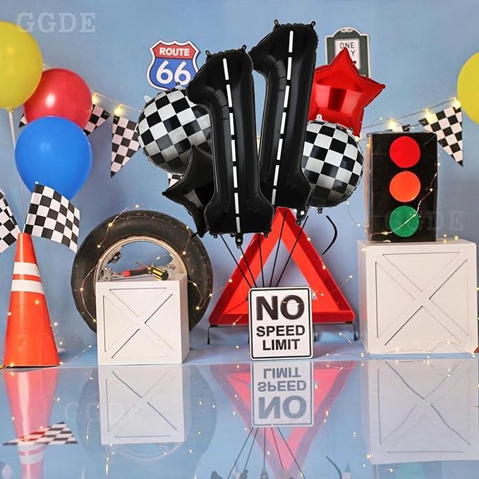 Race Car Birthday Balloons 40 Inch Racetrack Number Balloon 11 Black Boys 11st Birthday Race Car Theme Party Decor Supplies 6 Pcs