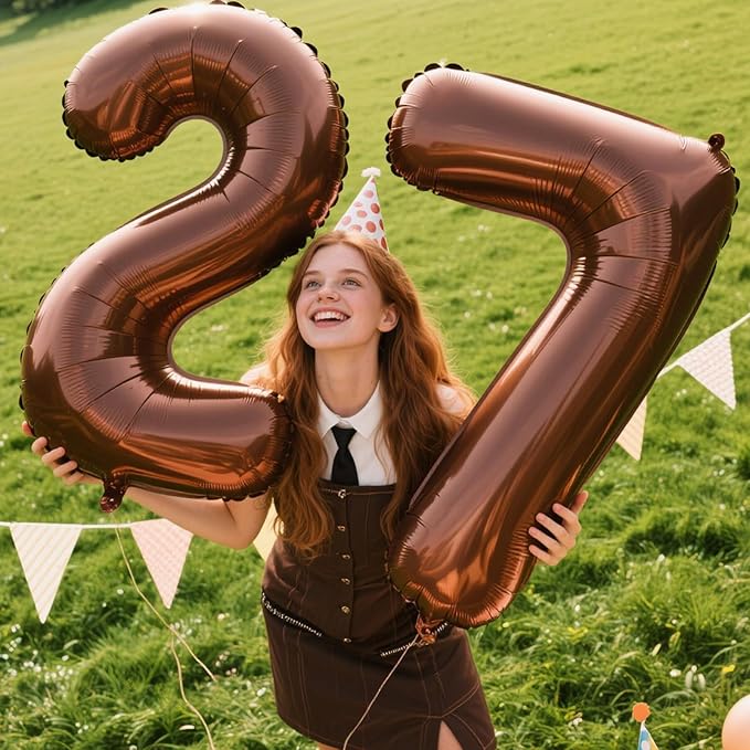 40 Inch Dark Brown Balloon Number 27,Chocolate Jumbo Mylar Foil Helium Balloon for 27th Digital Balloons for Birthday Party,Wedding Anniversary Party Decorations