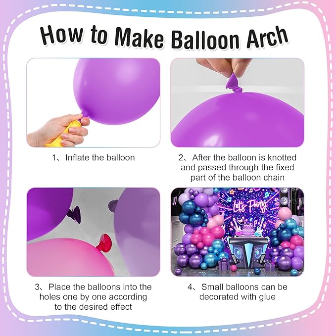 Purple Blue Pink Balloon Arch Kit, Light Pink Hot Pink Metallic Blue Purple Balloons Garland with Star Disco Ball Foil Balloons, Boy Girls Music Fans Singer Theme Birthday Prom Party Supplies