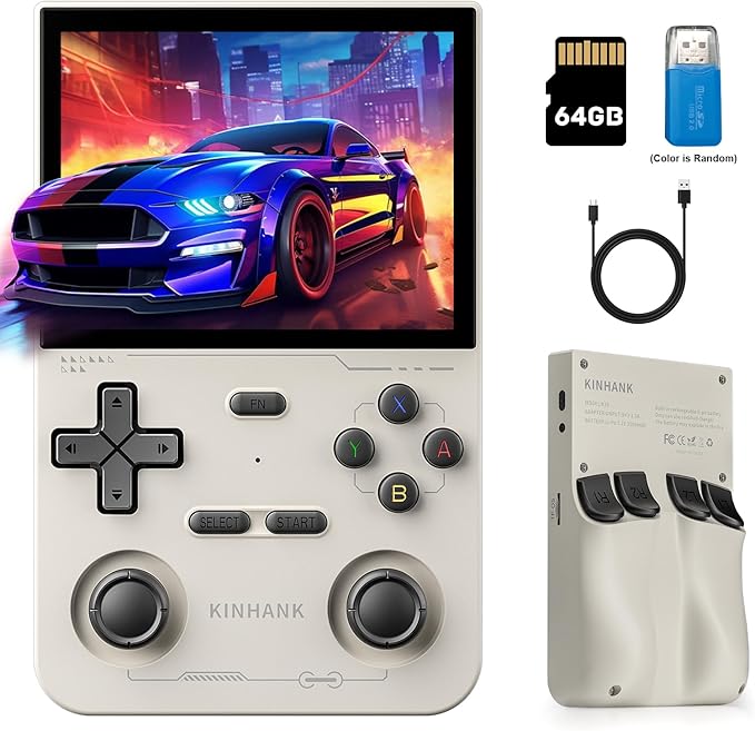 kinhank K36 Retro Handheld Game Console, Supports 9000+ Games, Equipped with 64G TF Card, Portable Mini Retro Video Games Console, 3.5-inch IPS Screen, 640x480 Resolution, 500nit (Gray)